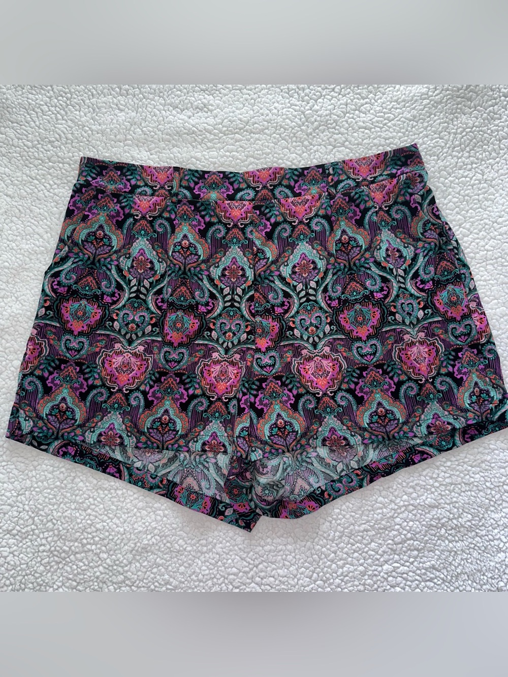 Torrid Paisley Print Pull On Flowy Shorts Pink Teal Black Pockets Belt Loops 3